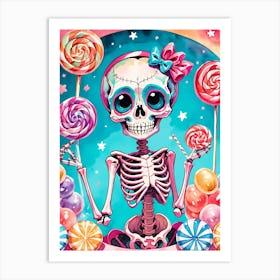 Cute Skeleton Candy Halloween Painting (11) Art Print