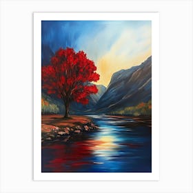 Red Tree By The River Art Print