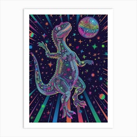 Dancing Party Dinosaur With Disco Ball Art Print