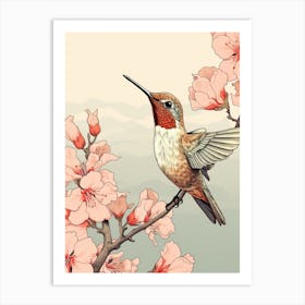 Hummingbird Animal Drawing In The Style Of Ukiyo E 4 Art Print