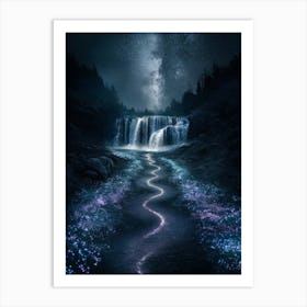 Waterfall At Night 1 Art Print