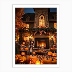 Autumn Decor Layout Integrates Thanksgiving And Halloween Themes Spooky Pumpkins Nestled Between C (1) Art Print