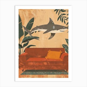 Shark Swimming In Underwater Mustard Home 1 Art Print