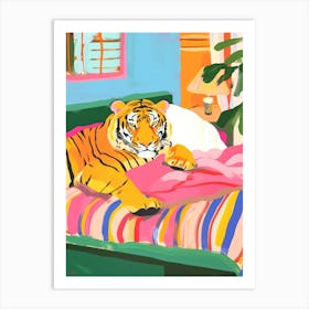 Tiger Print Maximalist Bedroom Wall Art Dopamine Pink Kitsch Art Print