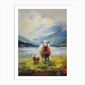 Sheep & Lamb By The Loch Art Print