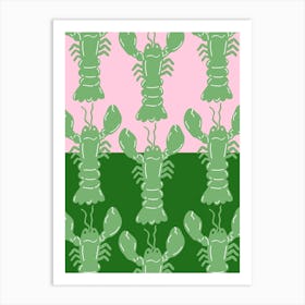 Lobster Repeat Green On Pink Art Print