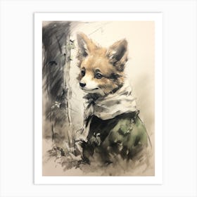 Storybook Animal Watercolour Fox 2 Art Print