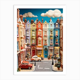 Claymation Style Uk Street Scene Where Houses Bend Whimsically To Create A Surreal And Atmospheric L Art Print