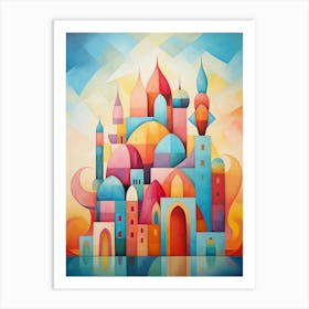 City of 1001 Nights, Abstract Vibrant Colorful Painting in Cubism Style 4 Art Print