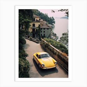 Yeallow Porsche In Portofino Summer Vintage Photography Art Print