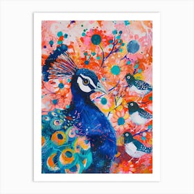 Peacock & Birds Loose Brushstroke Painting 1 Art Print