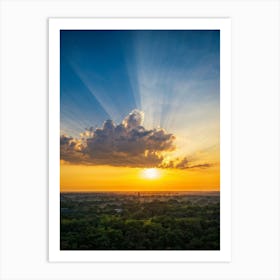 An Idyllic Sunset Unfolds In Heaven Where Beautiful Sun Rays Pierce Through The Clouds Creating A P (1) Art Print