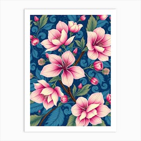 Seamless Pattern With Pink Flowers 1 Art Print