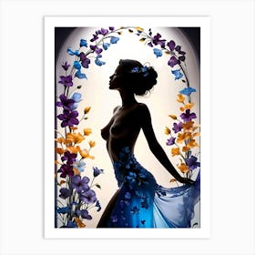 Silhouette of Naked Woman with Floral Frames #1 Art Print