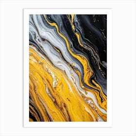 Abstract Texture On A Wall Swirling Pattern Of Fluid Gold Silver Yellow Grey And Black Resembli (1) Art Print