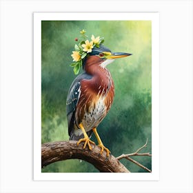 Heron With Flower Crown Art Print