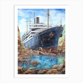 Titanic White Star Pencil Drawing 1 Art Print