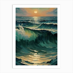 Ocean Waves At Sunset 3 Art Print