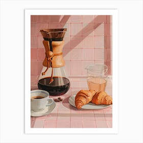 Pink Breakfast Food Chemex Coffee And Croissants 1 Art Print