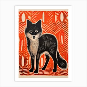 Arctic Fox, Woodblock Animal Drawing 4 Art Print
