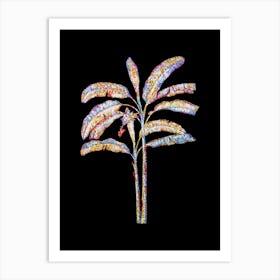 Stained Glass Banana Tree Mosaic Botanical Illustration on Black n.0025 Art Print