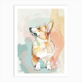 Pastel Watercolour Corgi Line Illustration 1 Art Print