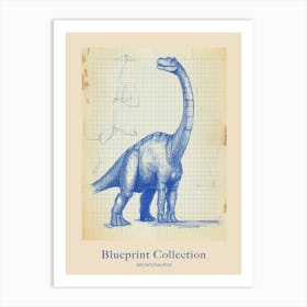 Brontosaurus Dinosaur Blue Print Sketch 2 Poster Art Print