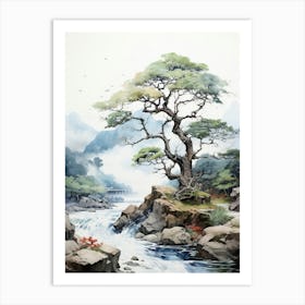 Shiretoko Peninsula In Hokkaido, Japanese Brush Painting, Ukiyo E, Minimal 4 Art Print