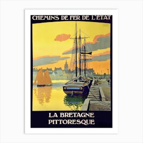 Brittany, France, Sailing Boat On The Port Art Print