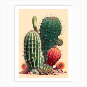 Notocactus Cactus Retro Drawing 1 Art Print