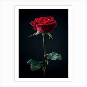 Single Red Rose On Black Background 37 Art Print