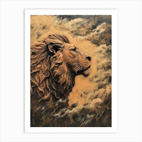 African Lion Relief Illustration Water 3 Art Print