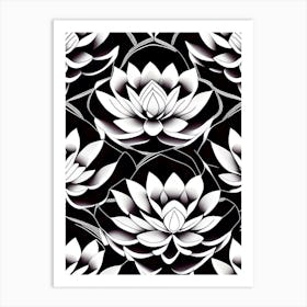 Lotus Flower Repeat Pattern Black And White Geometric 2 Art Print