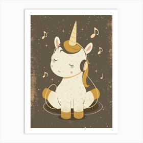 Unicorn Listening To Music With Headphones Muted Pastels 3 Art Print