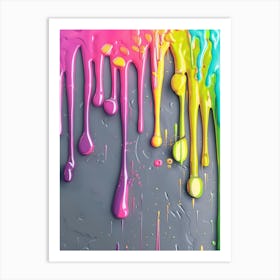 Colorful Paint Drips On A Gray Background Art Print