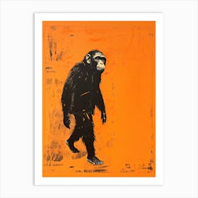 Chimpanzee, Woodblock Animal Drawing 1 Art Print