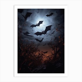 Silhouette Of Bats  Illustration 1 Art Print