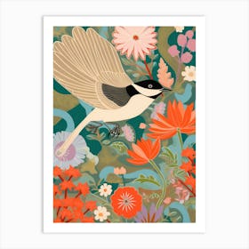 Maximalist Bird Painting Carolina Chickadee 1 Art Print