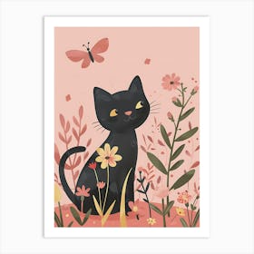 Black Cat In The Garden Art Print