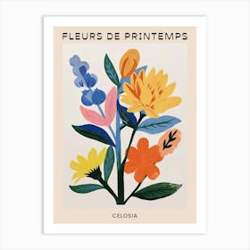 Spring Floral French Poster  Celosia 2 Art Print