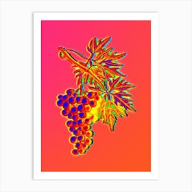 Neon Grape Vine Botanical in Hot Pink and Electric Blue n.0038 Art Print