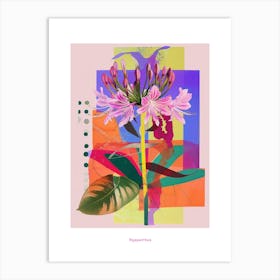 Agapanthus 1 Neon Flower Collage Poster Art Print