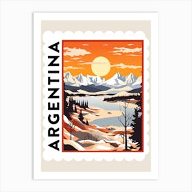 Retro Winter Stamp Poster Patagonia Argentina 1 Art Print