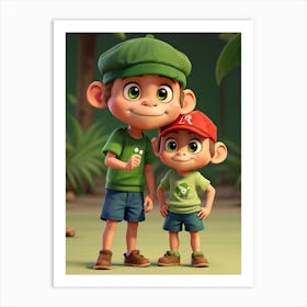 Two Children In The Jungle 1 Art Print