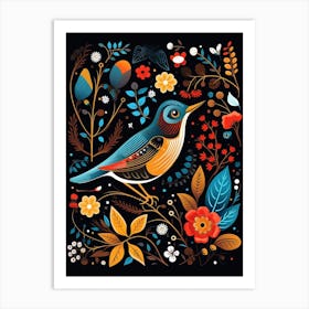 Folk Bird Illustration Hermit Thrush 3 Art Print