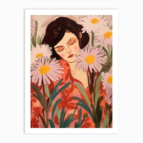 Woman With Autumnal Flowers Oxeye Daisy Art Print
