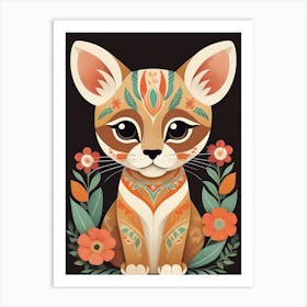 Floral Cute Baby Puma Nursery Illustration (14) Art Print