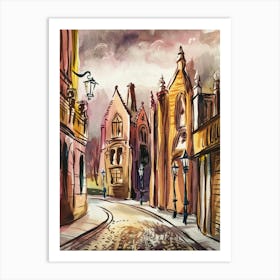 Watercolor Street Scenery Art Print