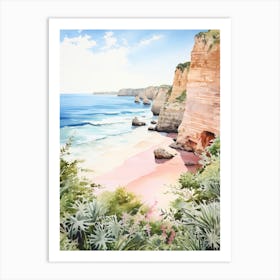 Watercolor Painting Of Praia Dona Ana, Lagos Portugal 1 Art Print