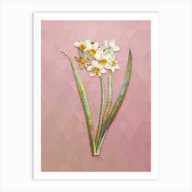 Vintage Narcissus Easter Flower Botanical Art on Crystal Rose n.1144 Art Print